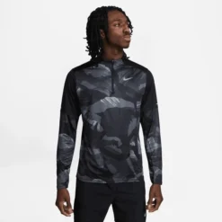 Nike Laufshirt Dri-FIT Element Camo 1/2 Zip - Schwarz/Silber