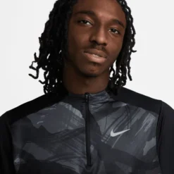 Nike Laufshirt Dri-FIT Element Camo 1/2 Zip - Schwarz/Silber -TTKX-KLEIDUNG SHOP 3c21a43493a0